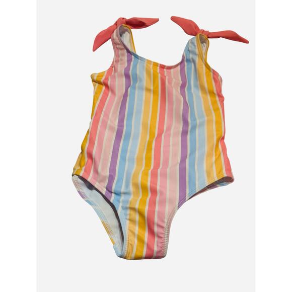 Rylee Faith Designs Girls 4 Swimsuit One Piece Rainbow Stripe Bow Shoulder NWT - Picture 4 of 9